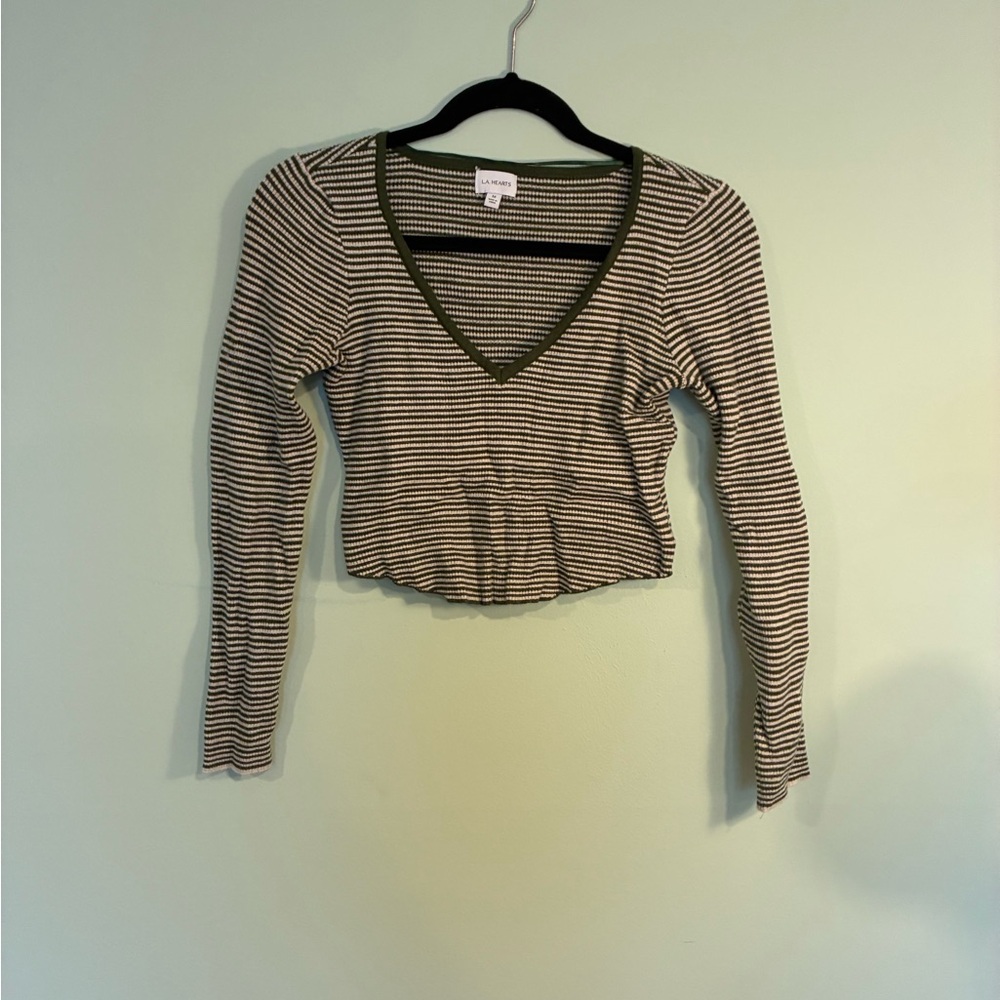 La Hearts Black and White Striped Crop Top